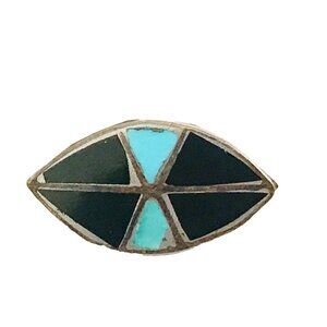 Vintage Turquoise Sterling Silver Onyx Tie Tack Pin Southwestern Native American